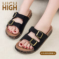 2026 new french retro chunky platform double buckle french anti-slip sandals and slippers for women, summer outdoor wear, export quality