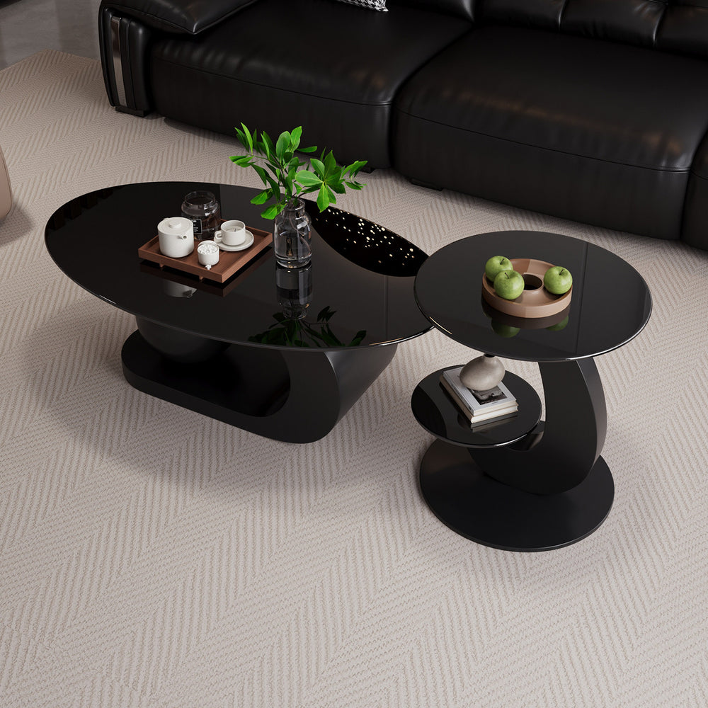 Italian style home light luxury oval tempered glass combination coffee table, high-end living room new modern minimalist coffee table