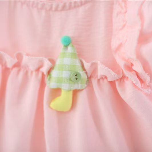 summer yellow and pink lace-trimmed girls' dress - cute, sweet, slimming, and playful for little girls