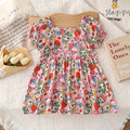 New summer girls' dress - baby cotton silk princess dress - cool & breathable floral dress with puff sleeves