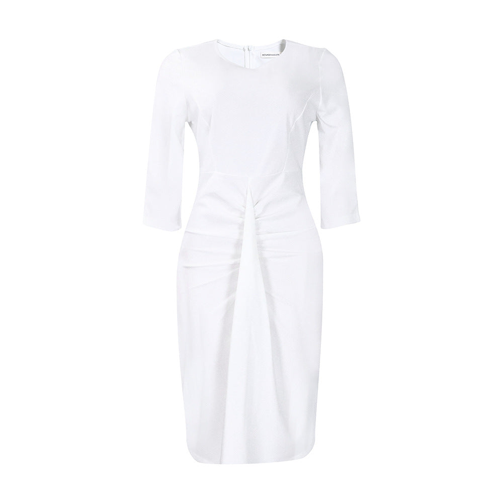 European and american style summer new fashion professional elegant solid color round neck bodycon pencil skirt ol dress - wholesale