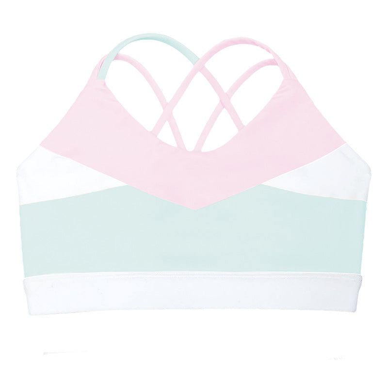 Fresh and girly, high-stretch, color-blocked yoga outfit for kids. quick-drying set includes a running, training, and fitness compression sports top