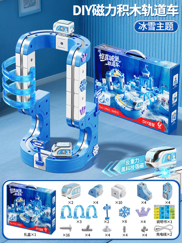 Beijies children's educational ice & snow electric train magic track car cube diy assembly track car toy