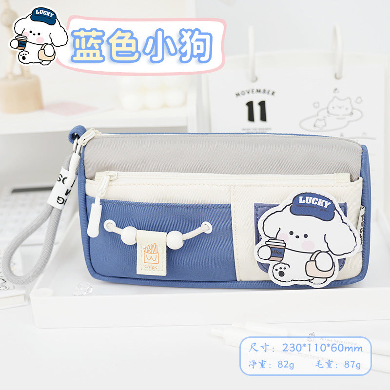 cute cute puppy large-capacity pencil case double-layer stationery pencil case for primary school students high-value stationery box design sense
