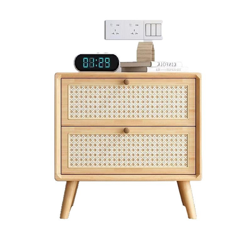 Rattan bedside table wooden cherry color walnut color log color scandinaviancasual style mini solid wood storage cabinet