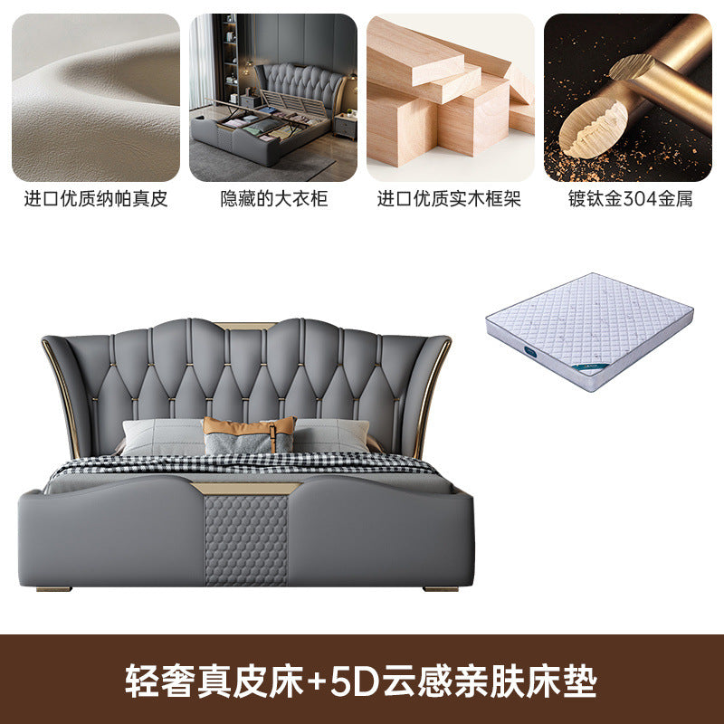 Genuine leather bed italianaccessible luxury master bedroom 1.8m double bed 1.5mcasual 2m leather soft-packed storage bed