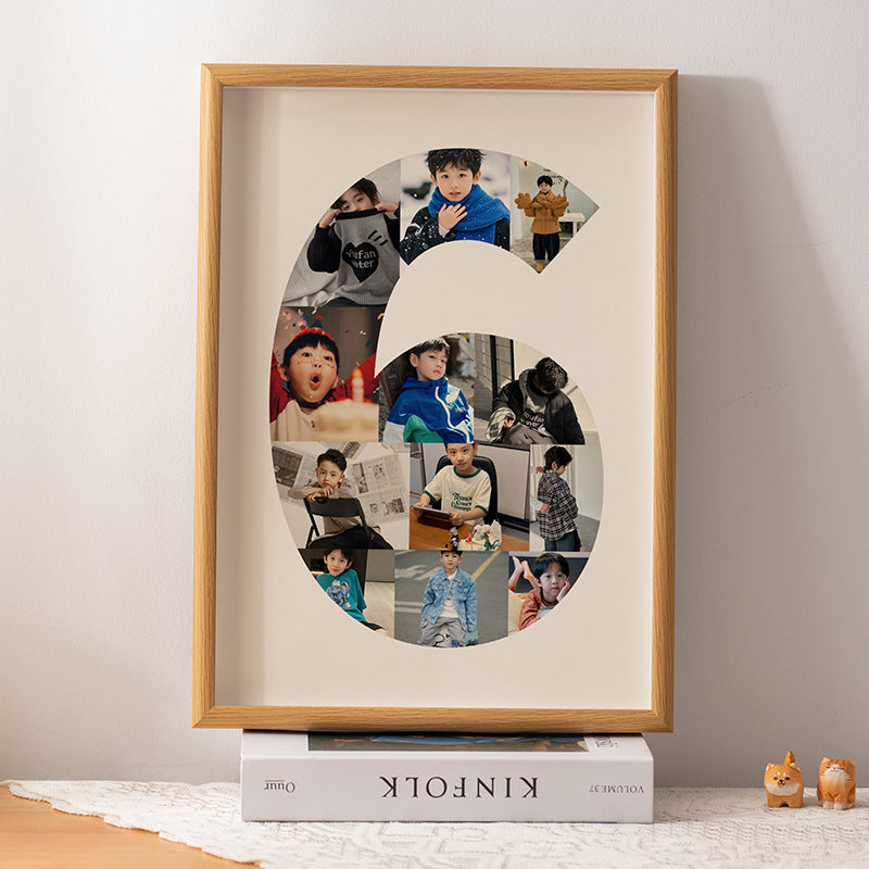 One-year-old commemorative photo frame photo DIY growth record couple baby birthday table number 2 puzzle frame