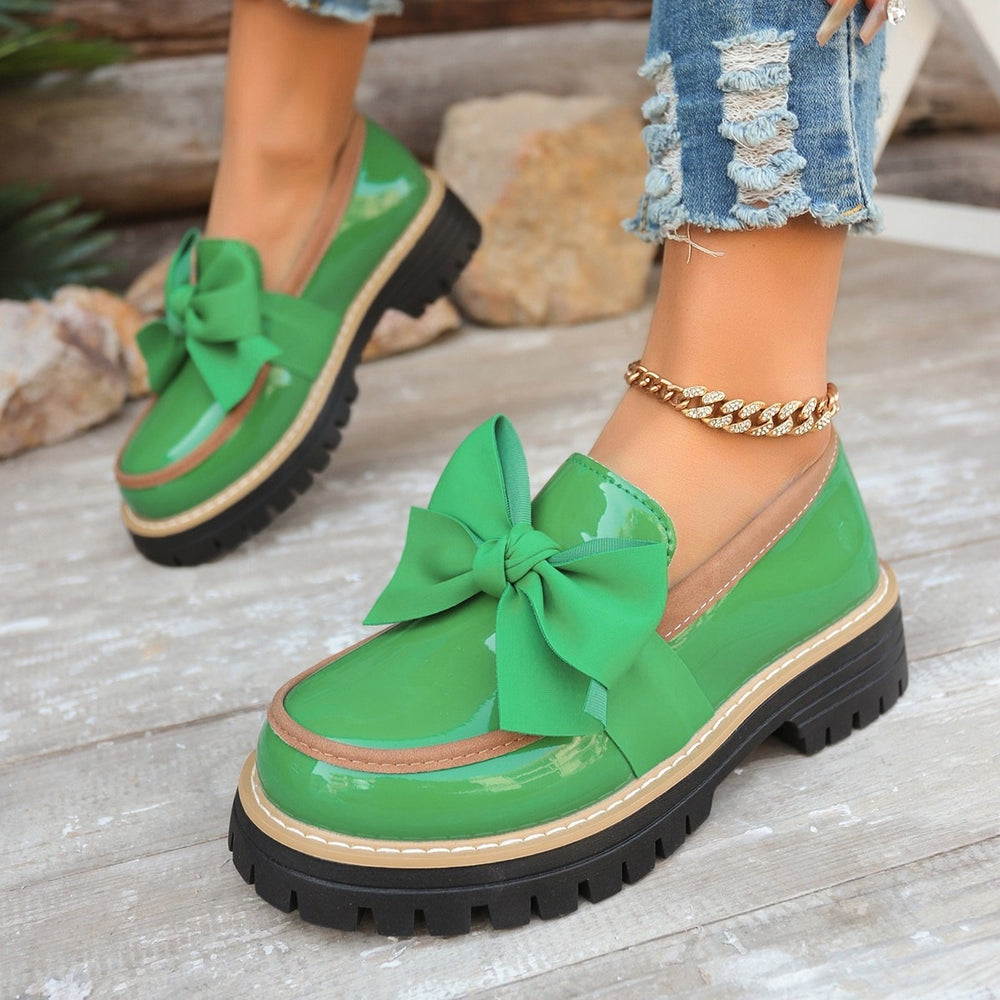 plus sizespring & fallnew arrival loafers women's bows british style leather shoes thick heel thick soleexportretroflats