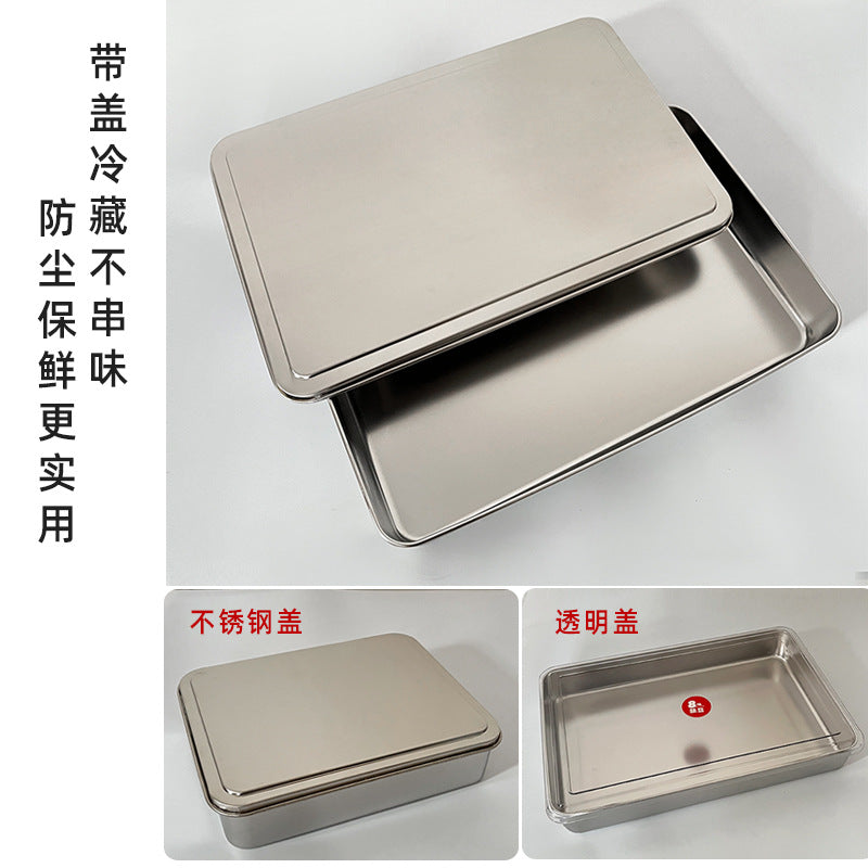 Sushi display plate sushi box 304 stainless steel tiramisu tray rectangular with lid fresh-keeping box for stalls