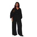 European and american cross-border women's fashion:  autumn new collection - solid color v-neck pleated loose top and high-waisted straight-leg pants two-piece set