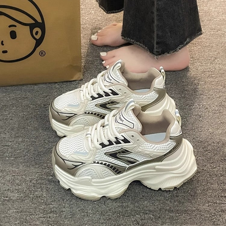 Retro student lightweight heightenedthick sole sneakers for women 2026 summer new arrival hong kong style showing small casual dad shoes