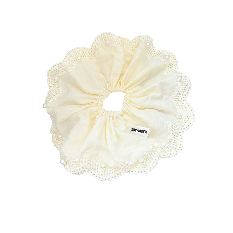Korean dongdaemun sweet lace trim scrunchie, premium pearl hair tie, ponytail holder, durable hair accessories