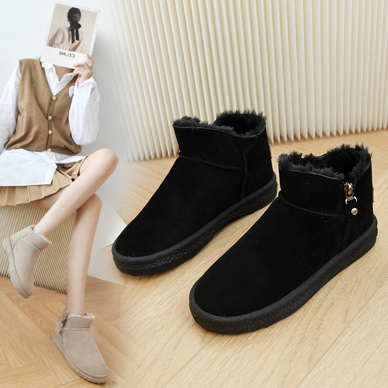 Snow boots women's short tube 2025 new boots women's plush thickened Korean version warm and non-slip short plush cotton shoes tide