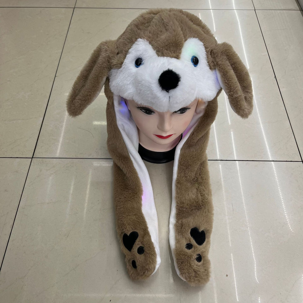 Tiktok viral cute plush bunny hat - squeeze the ears to make them move! light-up airbag beanie for warmth and cold protection
