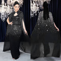 C7292 cross-border   fashion women's sexy rhinestone bodycon sheer cape dress