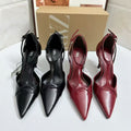 Za2025autum new women's shoes red patent leather effect suspenders pointed toe ultra high heel leather shoes sexyflats