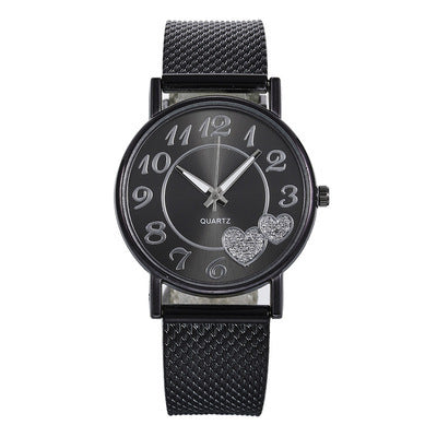Women's fashion mesh strap heart-shaped minimalist watch - wholesale hot seller for aliexpress, large dial quartz watch for cross-border e-commerce
