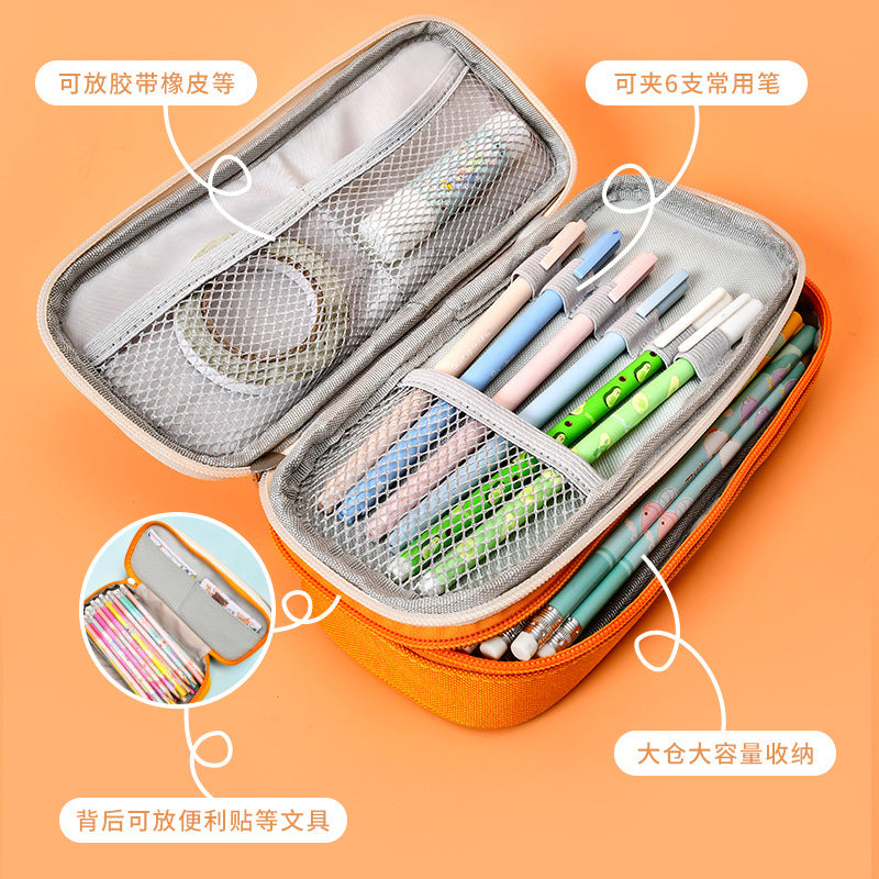 Canvas pencil bag, large-capacity contrasting color multi-functional primary school student stationery box,  creative pencil bag, one piece is sent on behalf of others.
