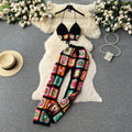 Knitted set women's summer outfit  new heavy crochet camisole top versatile wide-leg pants retro two-piece set