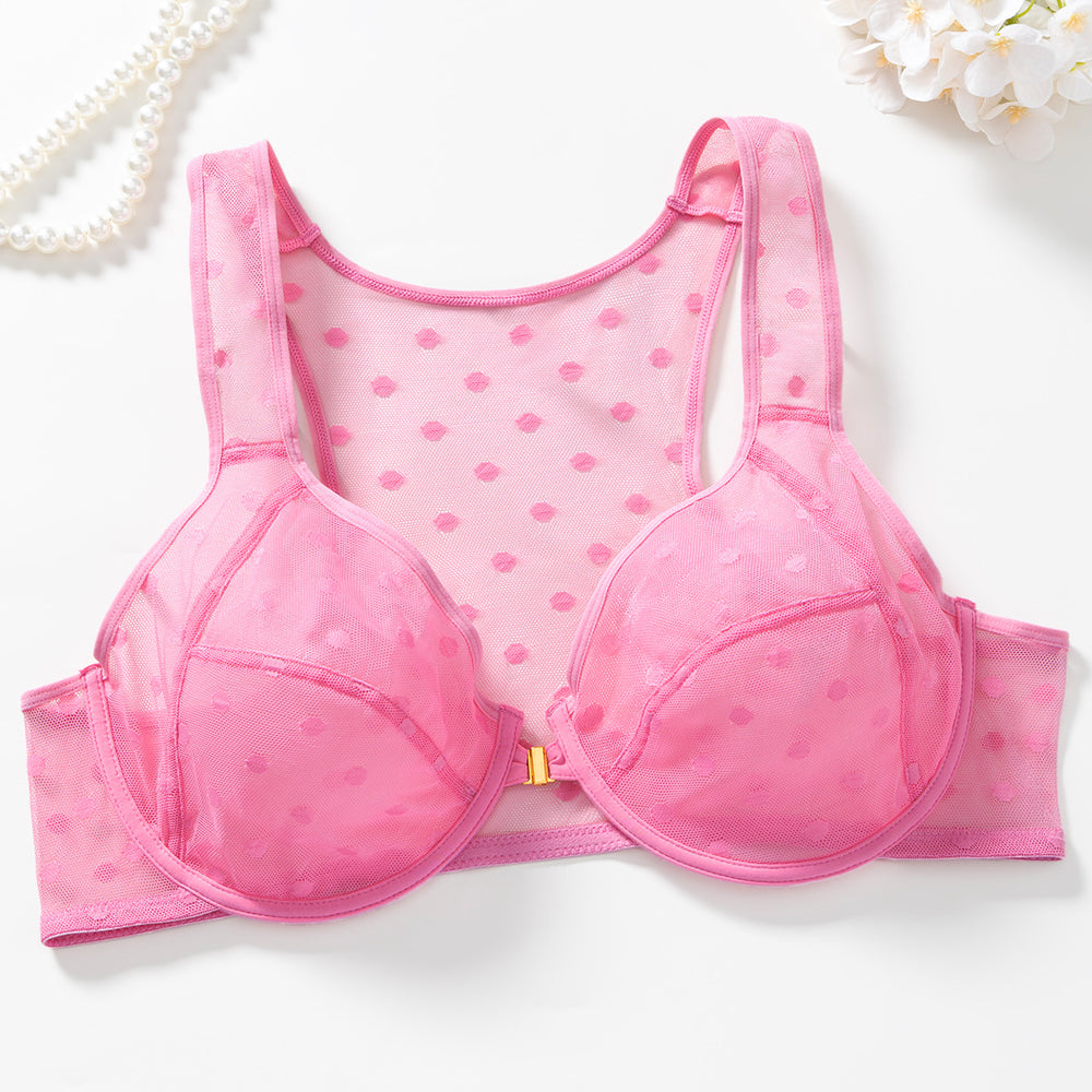 wholesale sexy plus sizeintimatesfrench front button push-up breathable big breasts appear small ultra-thin printed mesh bra