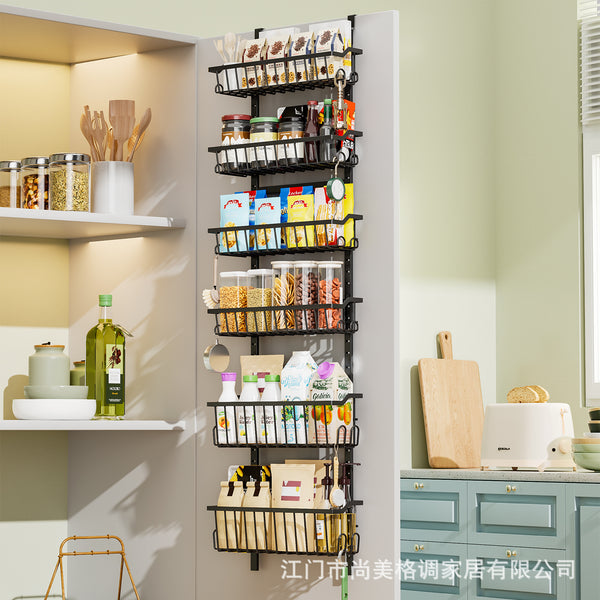 Adjustable door hanging basket rack multi-layer non-punching storage basket bathroom kitchen door sundries storage rack