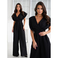 summer /europe & us/ export solid color sexy v-neck workwear jumpsuit casual women's clothing