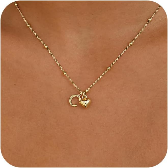 new fashion light luxury style 26 letter heart necklace, 14k gold plated minimalist versatile women's necklace