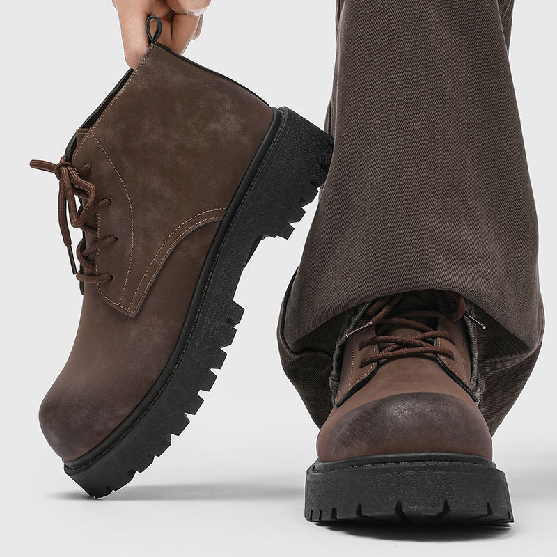 Men's martin boots: 2026 spring collection - british retro high-top yellow boots, outdoor hiking thick-soled work boots