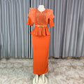 supply african women's silmv neck organza lotus leaf hot diamond beaded elegance long dress small dress