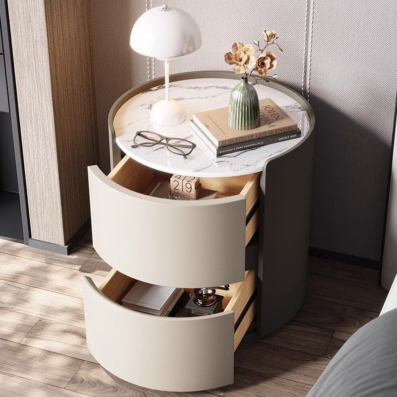 Italian round bedside table solid wood classy sense normcore bedroom slate bedside table casual modern accessible luxury storage cabinet