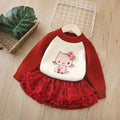 Girlsweaterthickenedall-in-one velvet with tutu skirttwo-piece set for baby girls round neckthickened bottom shirtsuit