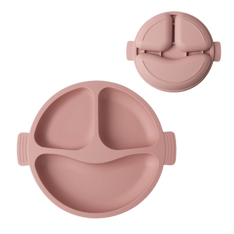 Children's silicone tableware Infants and toddlers Smiley face Three-grid plate Baby feeding complementary food bowl Spot silicone tableware set