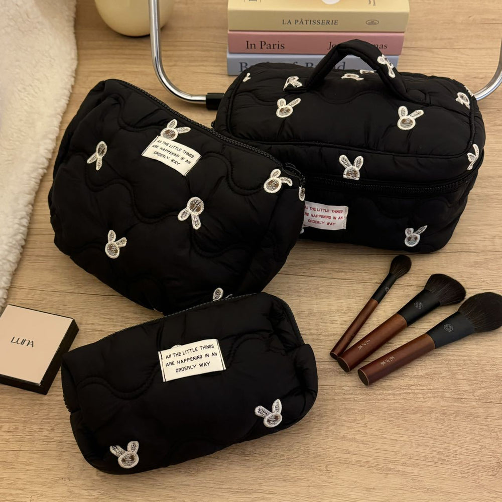 Cute and fresh bowknot makeup bag - large capacity student dorm storage pouch & pencil case set