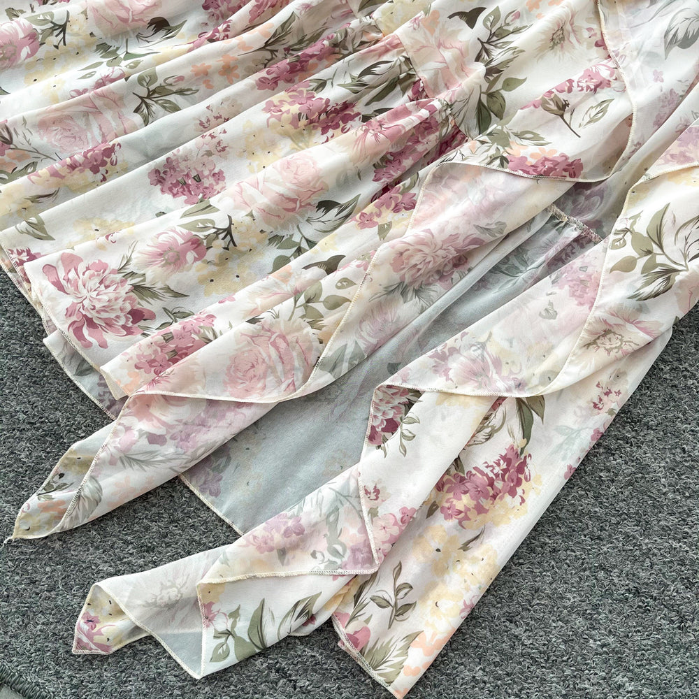 Frenchromantic style one shoulder floral pure desire two-piece set women's summer light mature ruffles cake skirt slimming looksuit