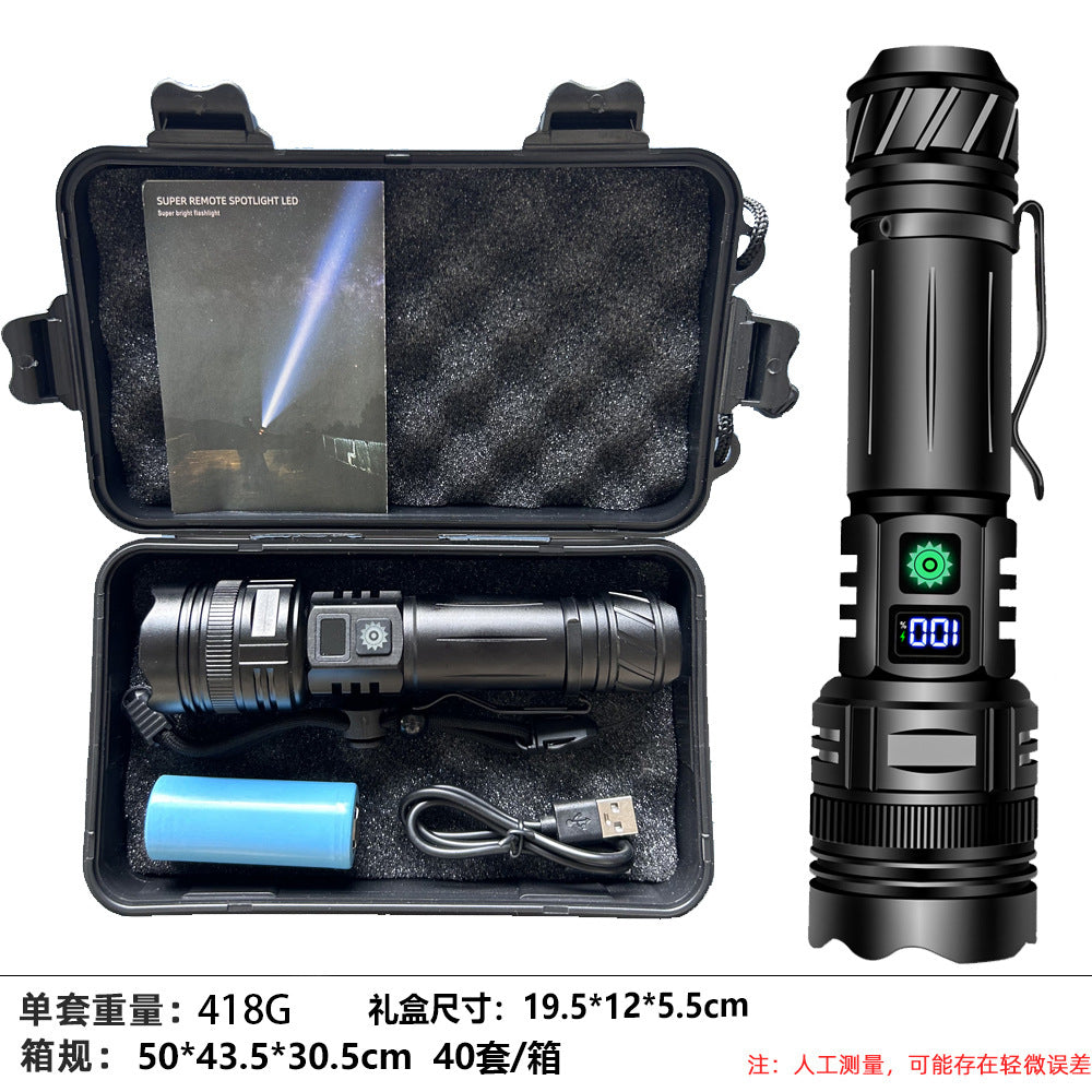 Douyin hot-selling new white laser super bright flashlight portable flood control emergency self-defense outdoor flashlight one piece