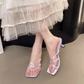 Women's slippers: new french-style high-heeled sandals for summer 2025 - wearable, single-strap, square-toe, open-toe slippers