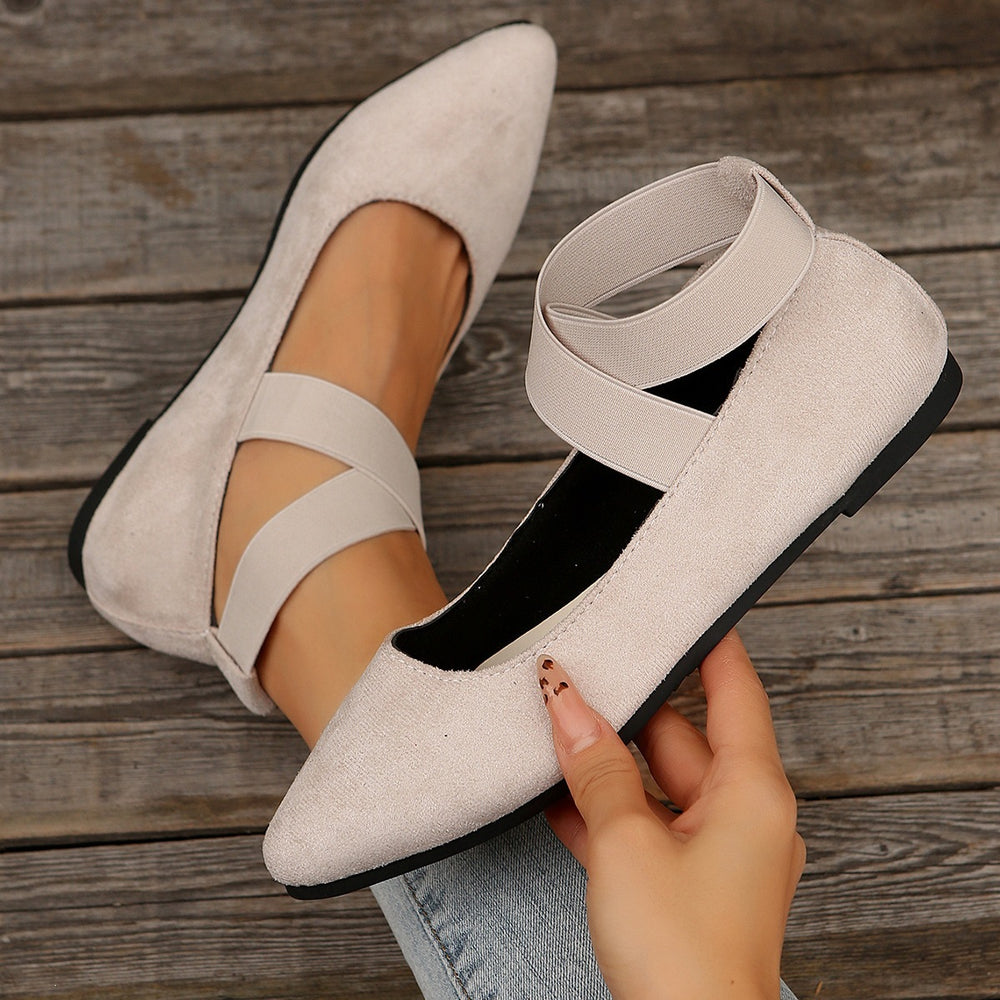 Exportplus sizeflats elastic band flatsflats women's cross-border suede pointed toe slip-on lazy work women's shoes wholesale