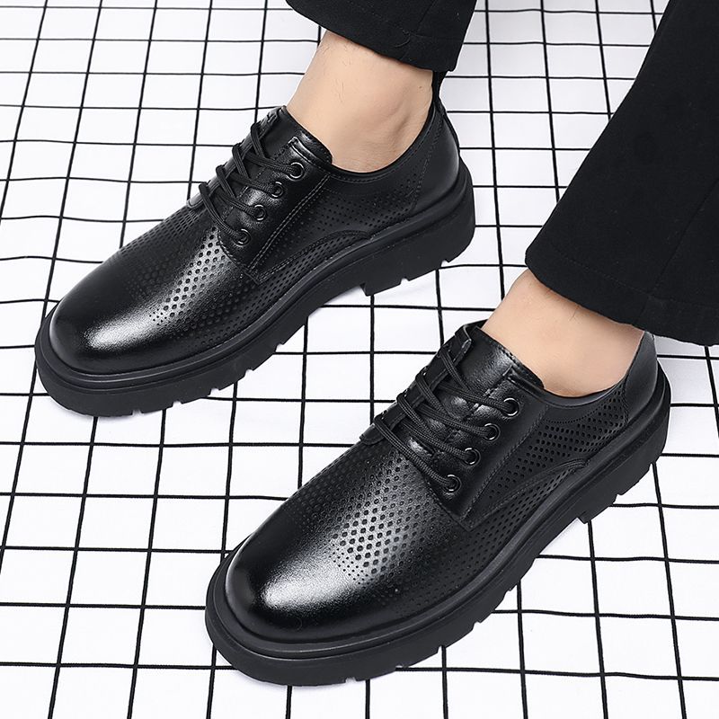 Thick sole leather shoesmencut out british soft leather business formal shoes big toe shoes low anklecasual wedding groom heightening shoes