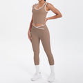popular double-sided brushed contrast color tight breathable cross yoga suit sports running fitness two-piece set