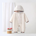Spring & fall baby grids pattern khaki baby onesie clothes hooded jacket outing jacket outwear k-style crawling suit