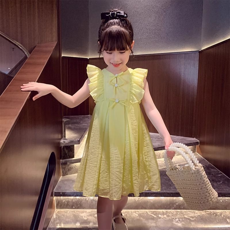 Girls' summer dresses : new trendy kids' princess dress, little girl's solid color sleeveless tank dress
