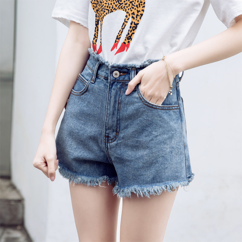 Ripped denim shorts for women, new arrival, fashionable and elegant, high-waisted, slimming, versatile, frayed-edge wide-leg pants