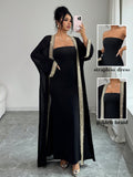 Amazon cross-border fashion: gold-trimmed cardigan + bandeau dress elegant formal set