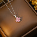 Tz-8200-necklace (silver powder necklace) [titanium steel chain, copper inlaid zirconium pendant]