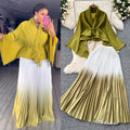 Miya pleated butterfly sleeve gradient tie back shawl short outweartops+gradient pleated skirt two-piece set
