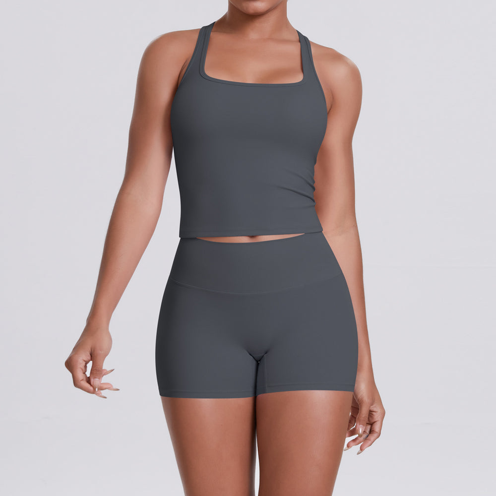 New arrival cross-border double-sided brushed pure color tight i-shaped back sports intimates running fitness yoga suit for women