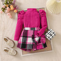 new autumn cross-border girls' mock neck bubble sleeve top and a-line bow shorts set