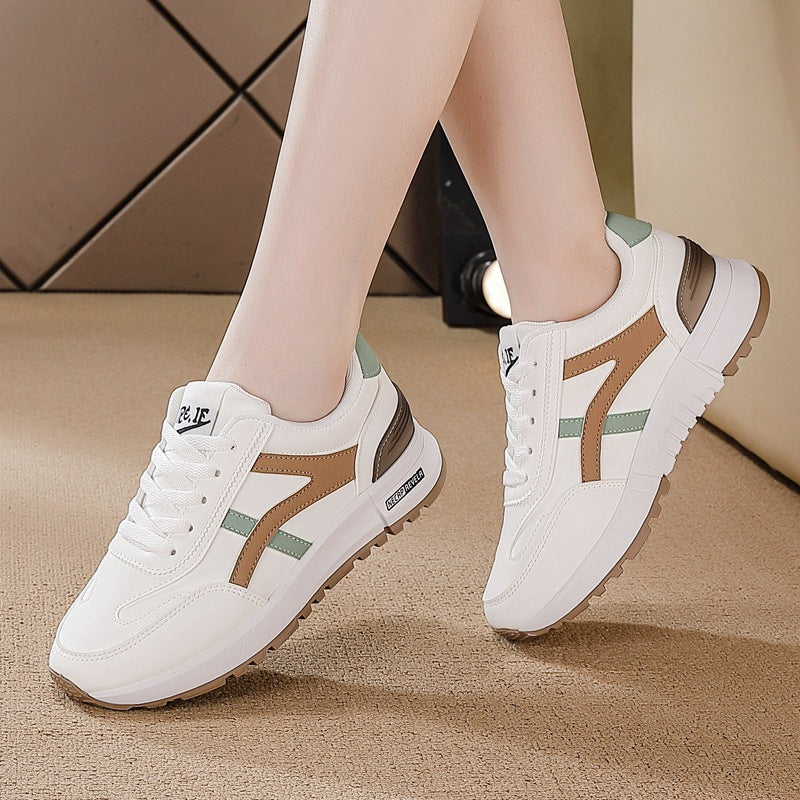 plus size women's shoes spring & fallnew arrival leather sneakers women's korean style flatscasual soft bottom running dad shoes