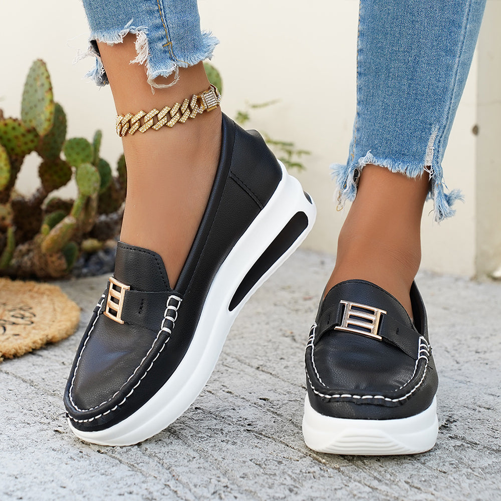 spring new arrivalplus sizethick sole women's shoes casualflats women's metal buckle slip-on   dropshipping