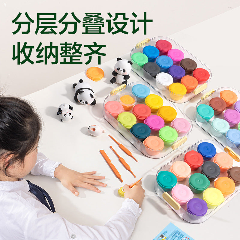 Deli XM888 Panda Stacking Toolbox Ultra Light Clay Kindergarten Children's Large Capacity Color Clay Clay Set